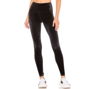 Alo High-Waist Posh Velvet Leggings Black Velour Hi-Rise Tights Skinny Pants S